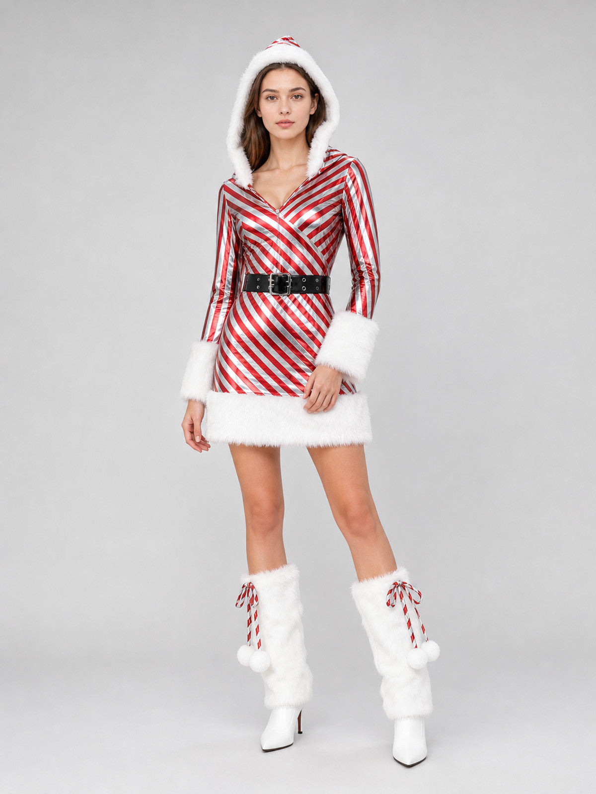 Holiday costume dress with a hood and belt