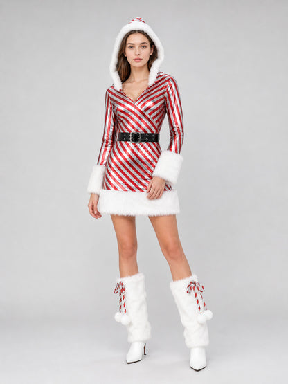 Holiday costume dress with a hood and belt