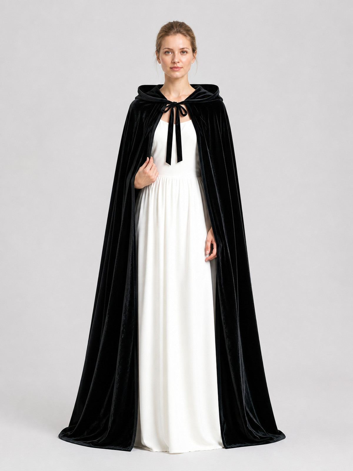 Black Long Hooded Cape for Cosplay Costume Capes detail