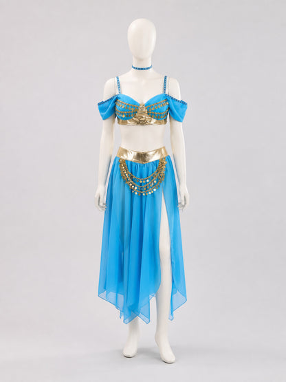 Aladdin and Jasmine Stage Costume, Blue with Gold, M-XL