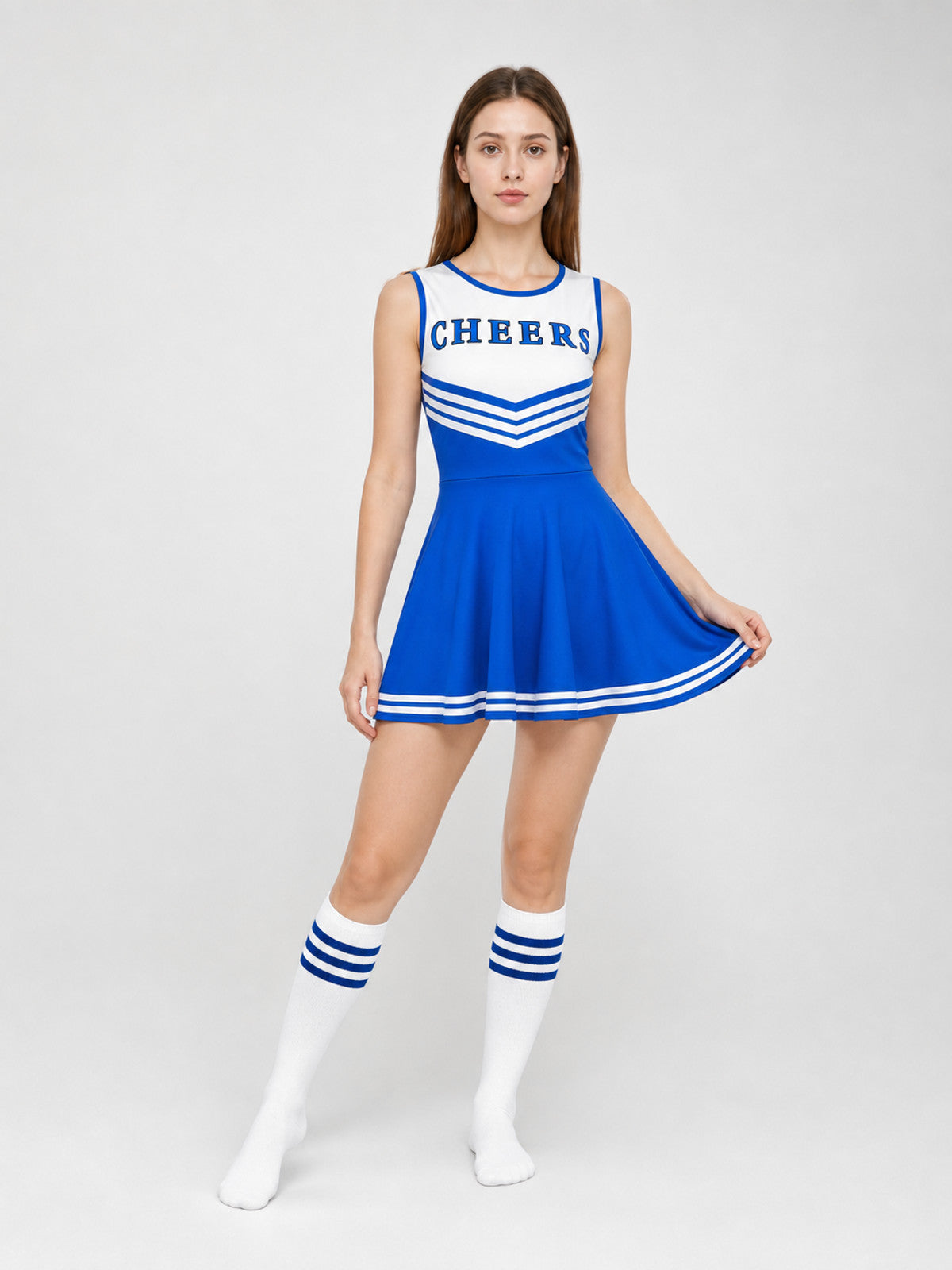 CHEERS Cheerleading Uniform with Pom-Poms and Knee-High Socks Costumes detail