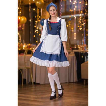 Vintage-Style Costume Dress with Blue Headscarf lifestyle view