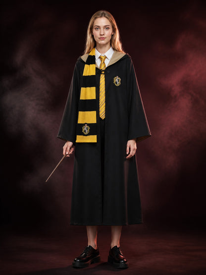 Kids' Hufflepuff Wizard Costume Set with Hooded Robe, Tie and Scarf main product view