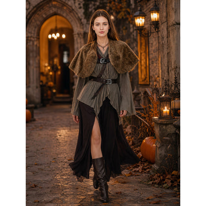 Brown Plush-Look Shoulder Shawl, Wide Draped Wrap With Symmetrical Shoulder Coverage, Single-Piece Costume Accessory For Dress Up Styling
