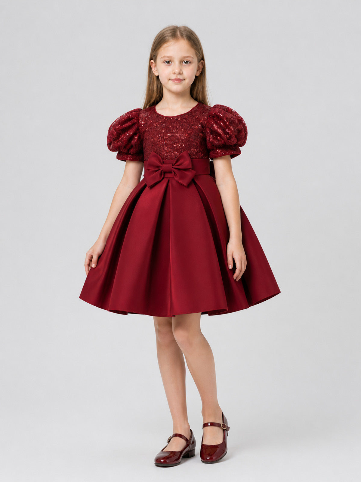 Party Dress with Sequins, a Full Skirt, and a Bow Costume Dresses detail
