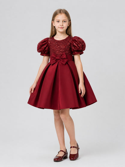 Party Dress with Sequins, a Full Skirt, and a Bow Costume Dresses detail