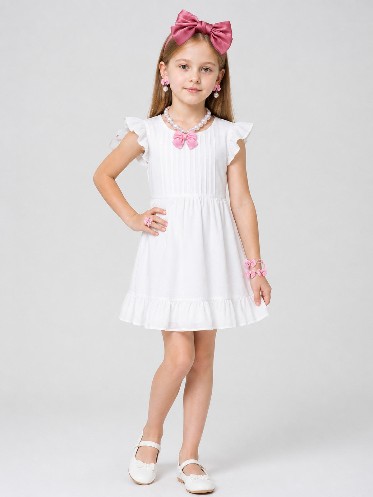 Peach Accessories Set: Bows, Necklace, Earrings Costume Accessories detail