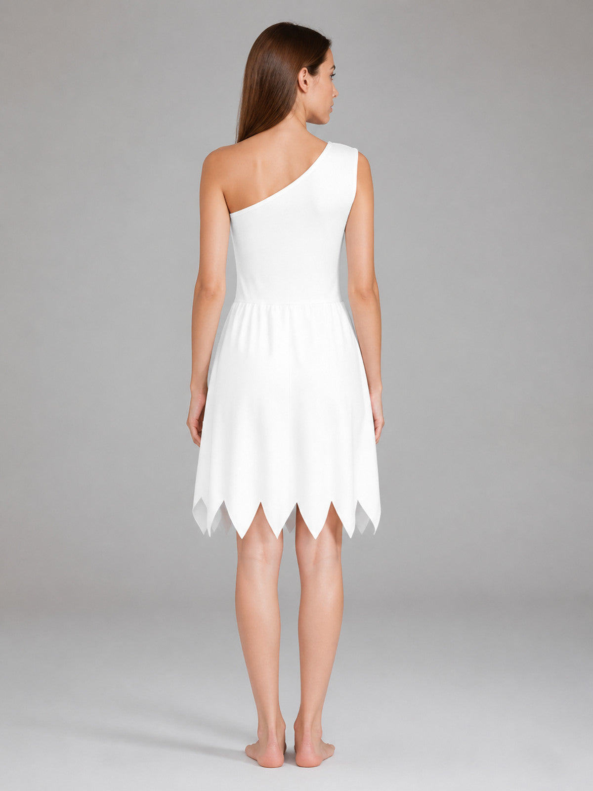 Women's White Cavewoman Costume Dress: One-Shoulder Asymmetric Neckline
