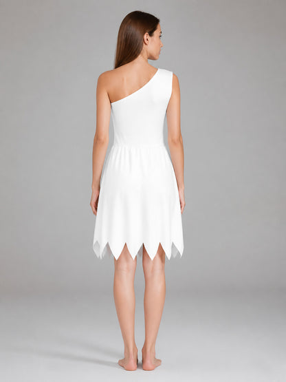 Women's White Cavewoman Costume Dress: One-Shoulder Asymmetric Neckline