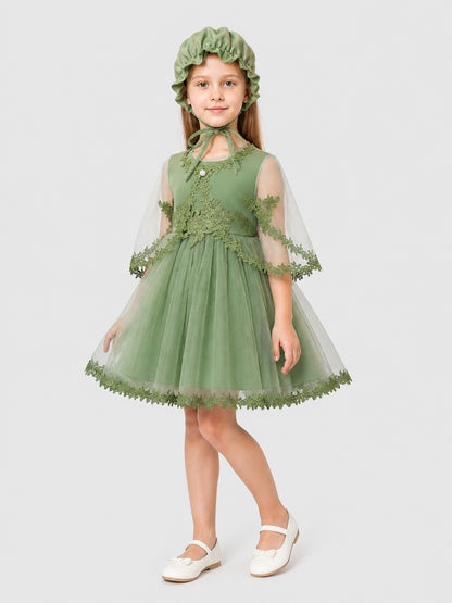 Dress Set with Hat, Green, Tulle Costume Dresses detail