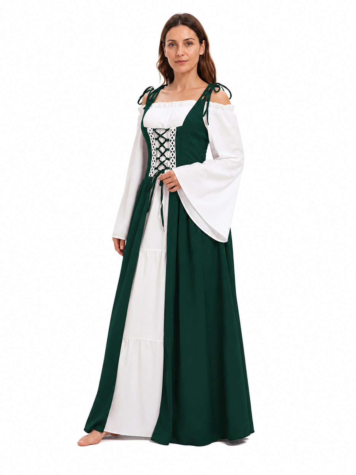 Royal Long Dress, Wide Sleeves, Lace-Up, S–3XL