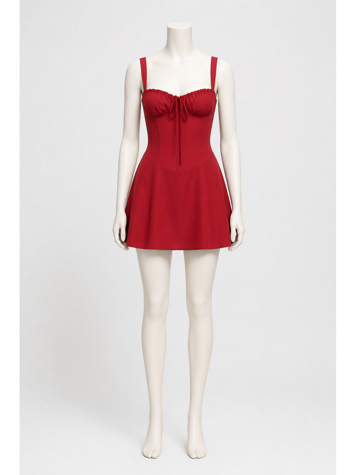 Red Strappy Dress with a Bow and Gathering