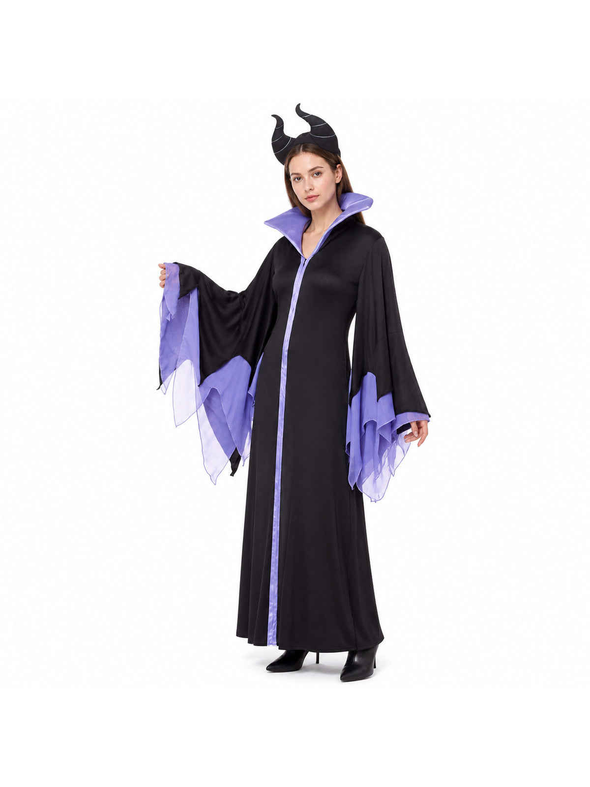 Black and Purple Wide-Sleeve Robe Costume
