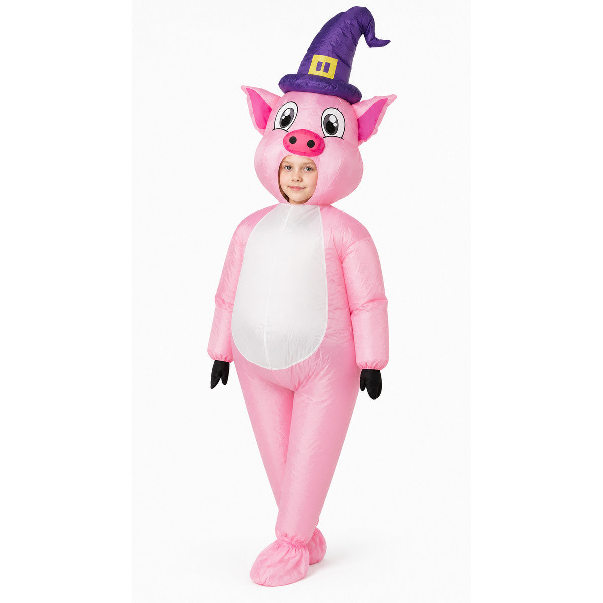 Inflatable Pig Costume with Witch Hat on-model front view