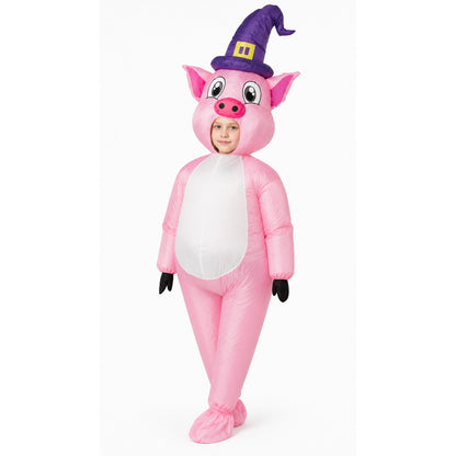 Inflatable Pig Costume with Witch Hat on-model front view