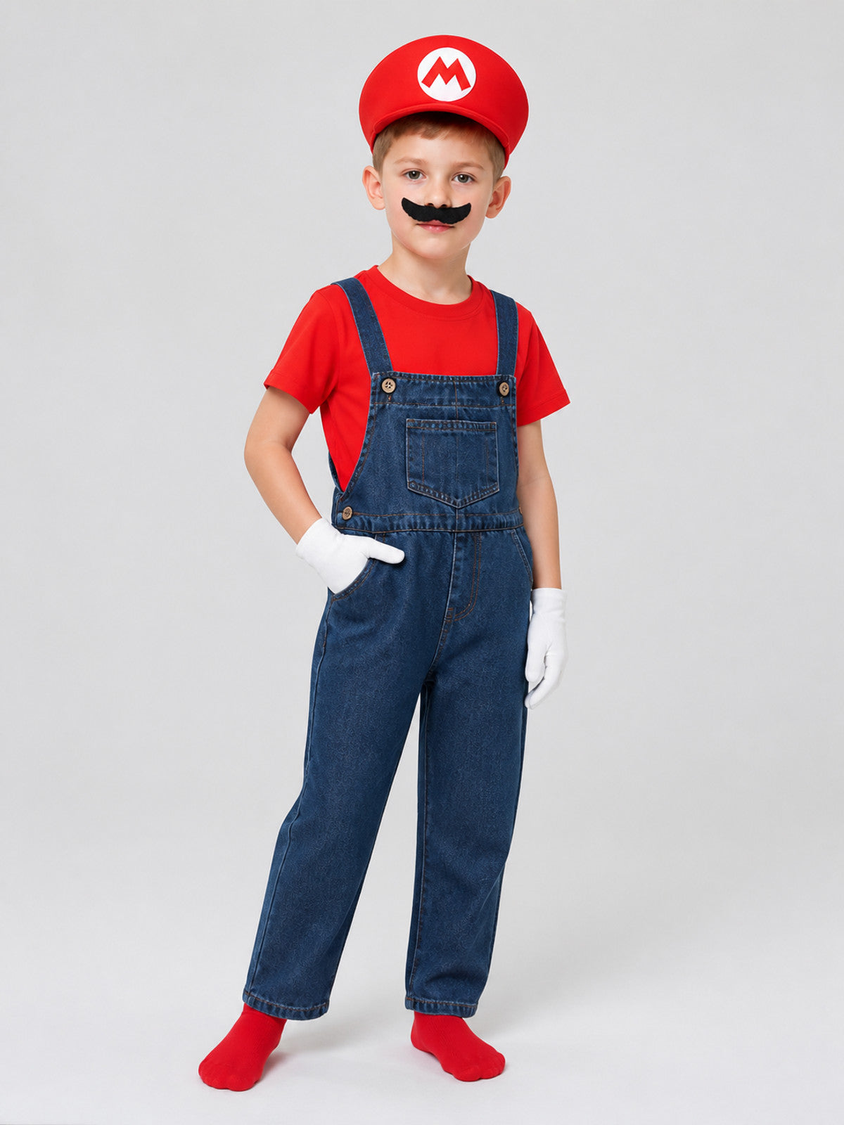 Mario Costume with T-Shirt, Hat, Mustache, and Overalls