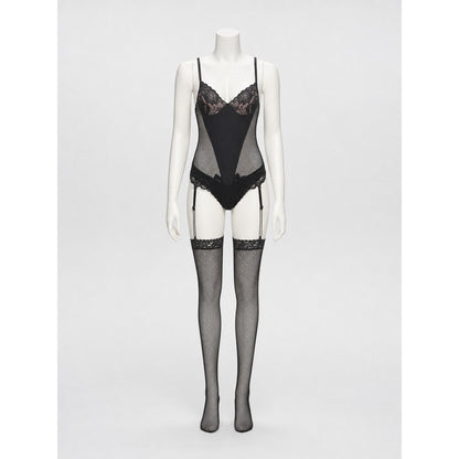 Black Lace and Mesh Bodysuit with Garters