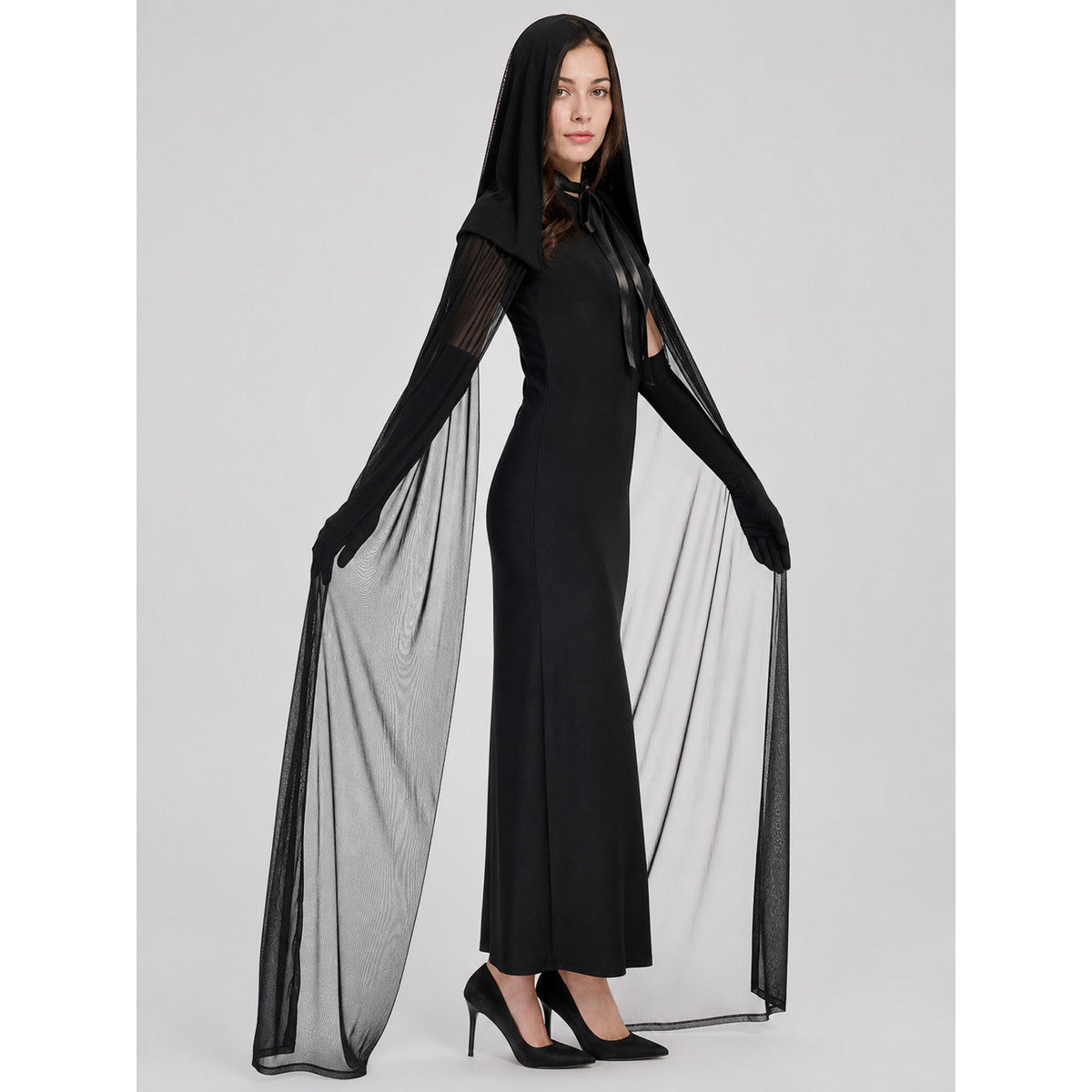 Glowing Black Hooded Mesh Cape lifestyle