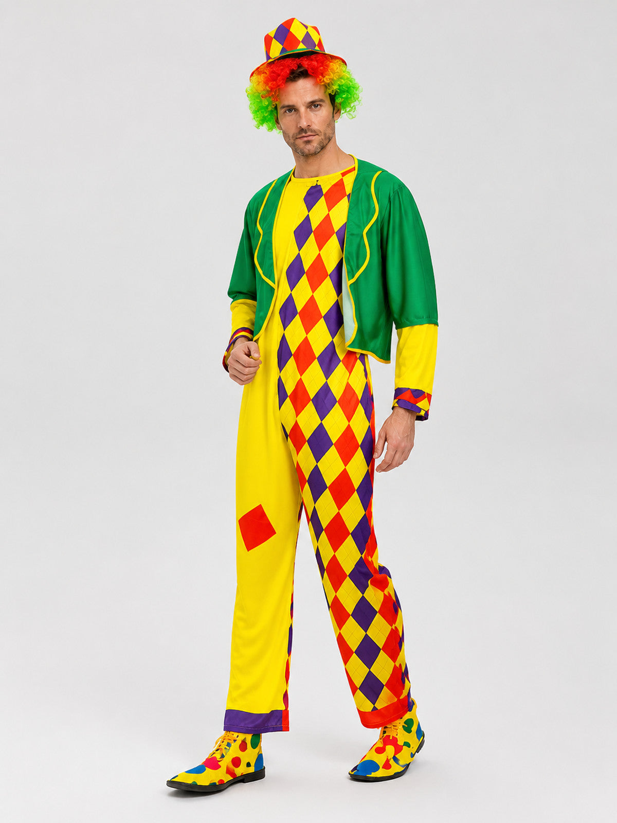 Clown Stage Costume: Jumpsuit, Jacket, and Hat Costume Headwear detail