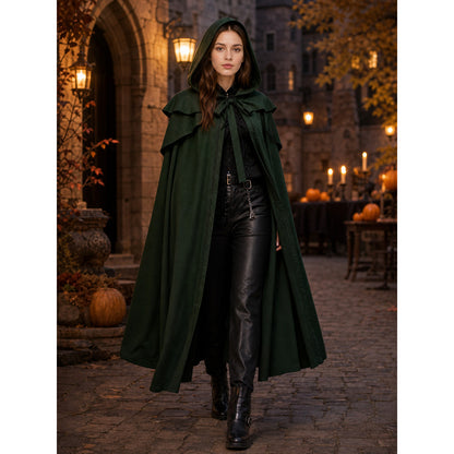 Gothic Medieval Hooded Cloak, Dark Green