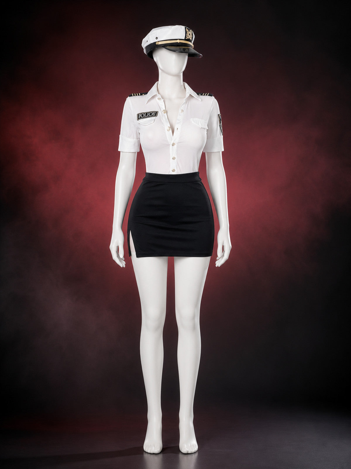 Women's Police Officer Costume Set, White Shirt with Shoulder Patches and Black