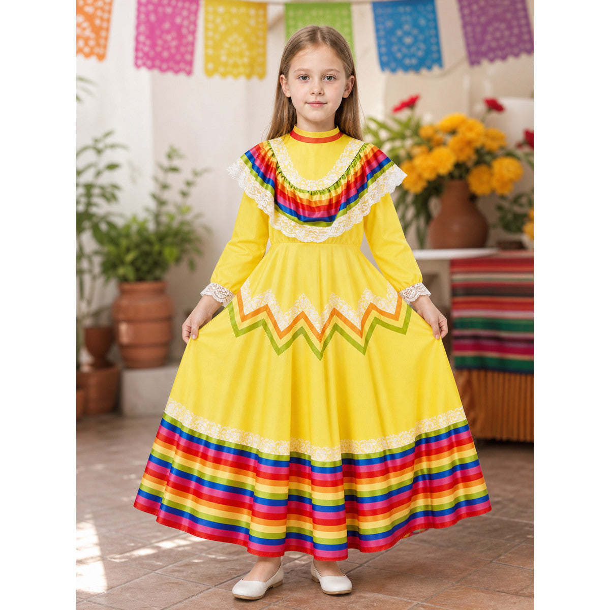 Long Carnival Dress with Lace and Ruffles lifestyle