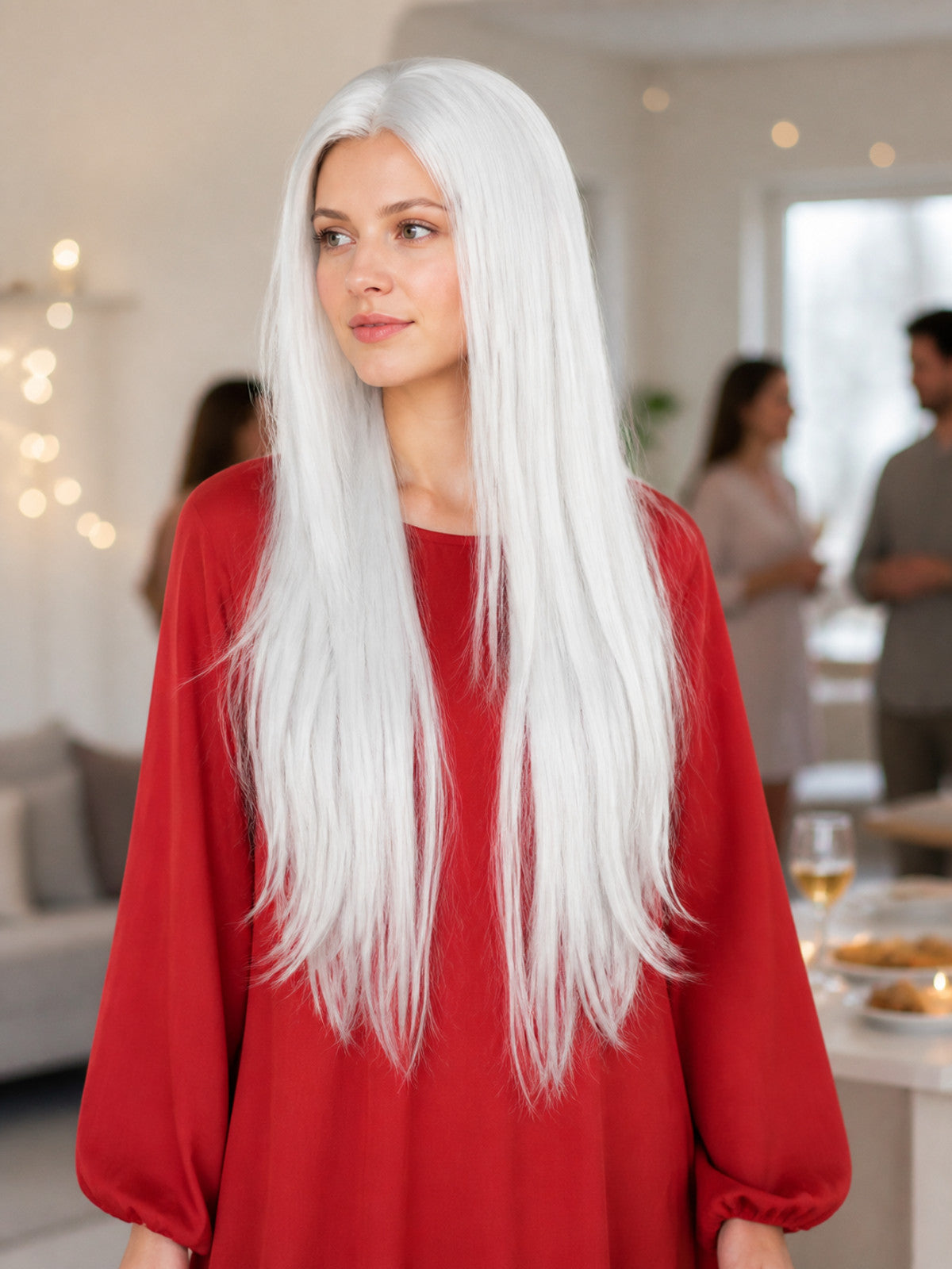 White Long Wig, 75 cm, Straight Hair for Cosplay lifestyle view