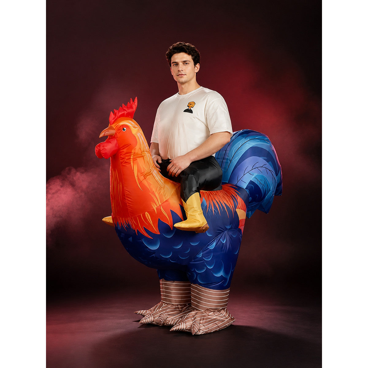 Adult Rooster Costume With Large Tail And Red Comb, Feather Texture Halloween main product view