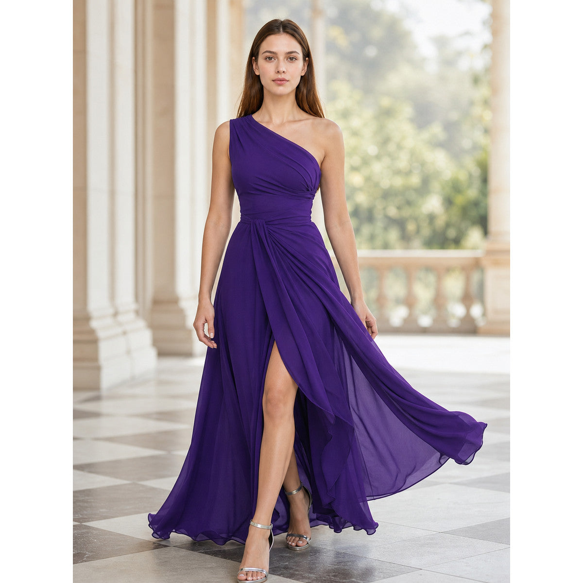One-Shoulder Evening Dress with High Slit