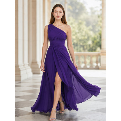 One-Shoulder Evening Dress with High Slit