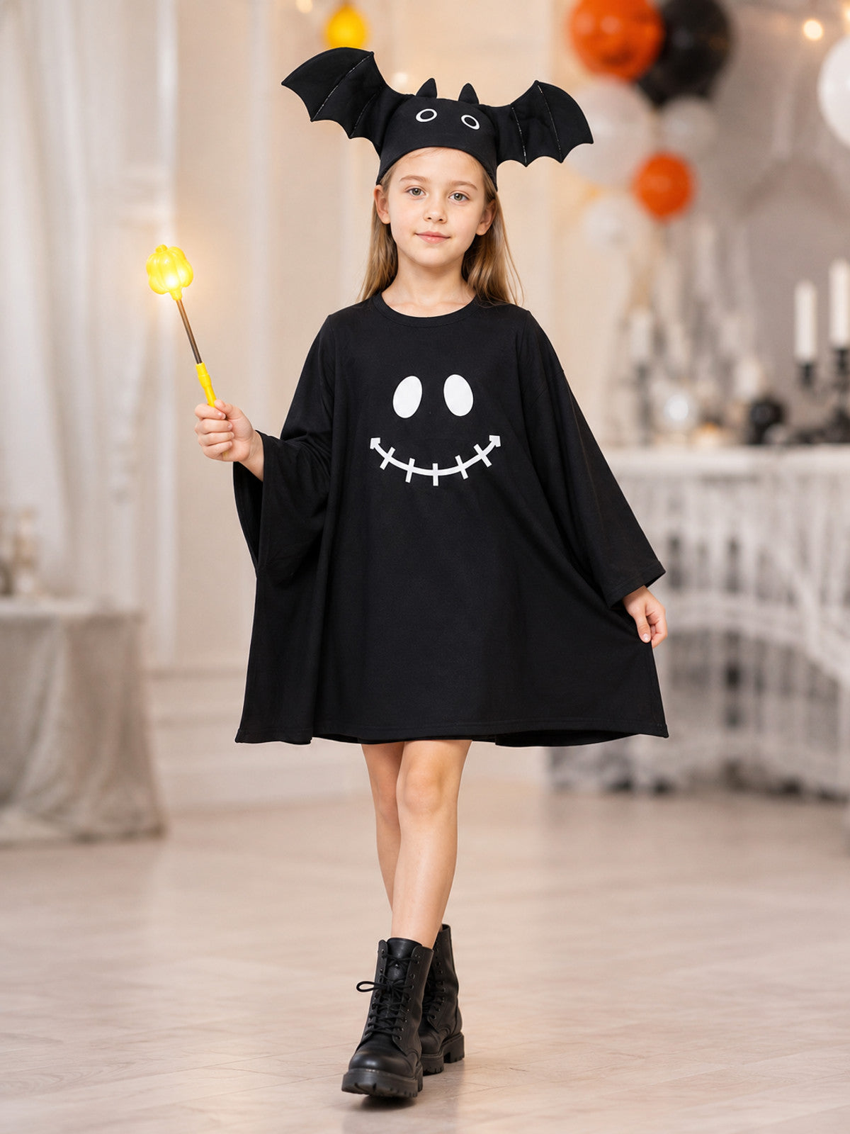 Children's Carnival Costume Dress with Ghost Face Print lifestyle view