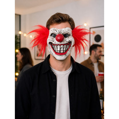 White Clown Halloween Mask with Red Hair lifestyle view