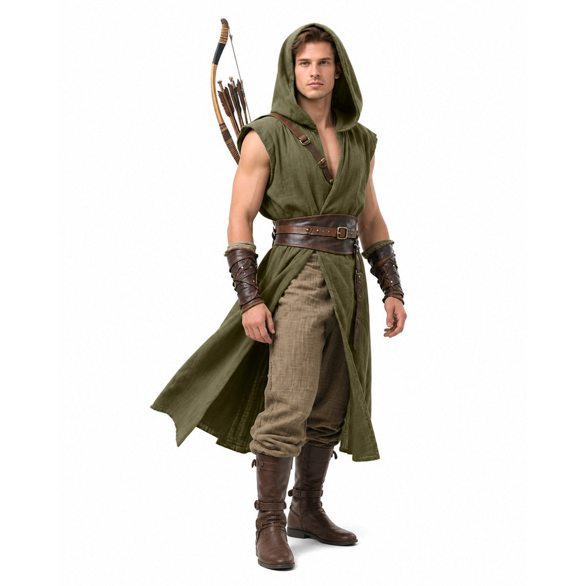 Long Sleeveless Hooded Tunic, Olive product detail