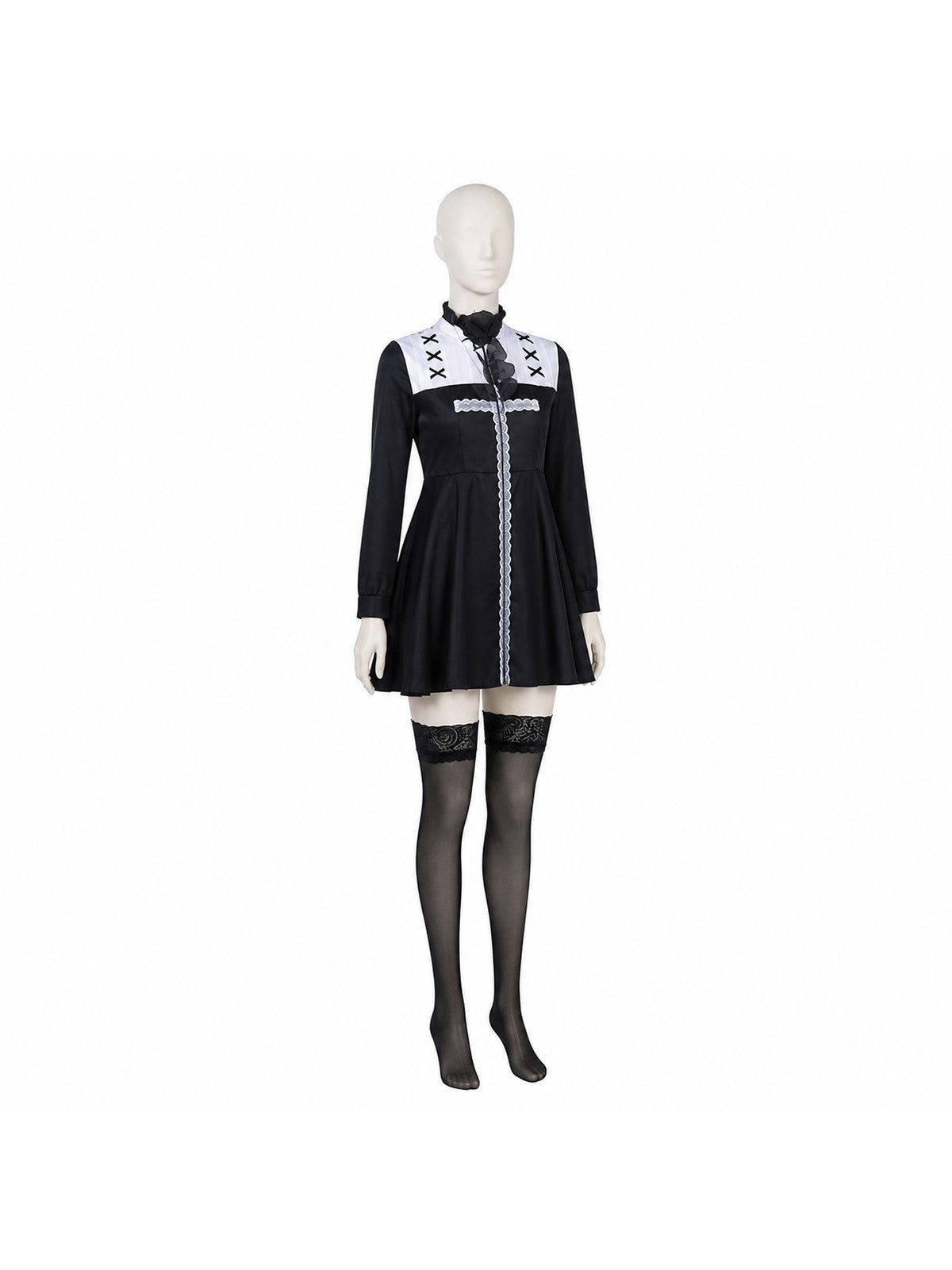 Black and White Stage Costume with Veil for Halloween