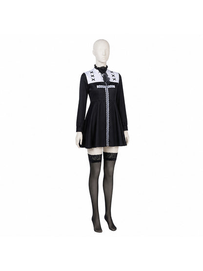 Black and White Stage Costume with Veil for Halloween