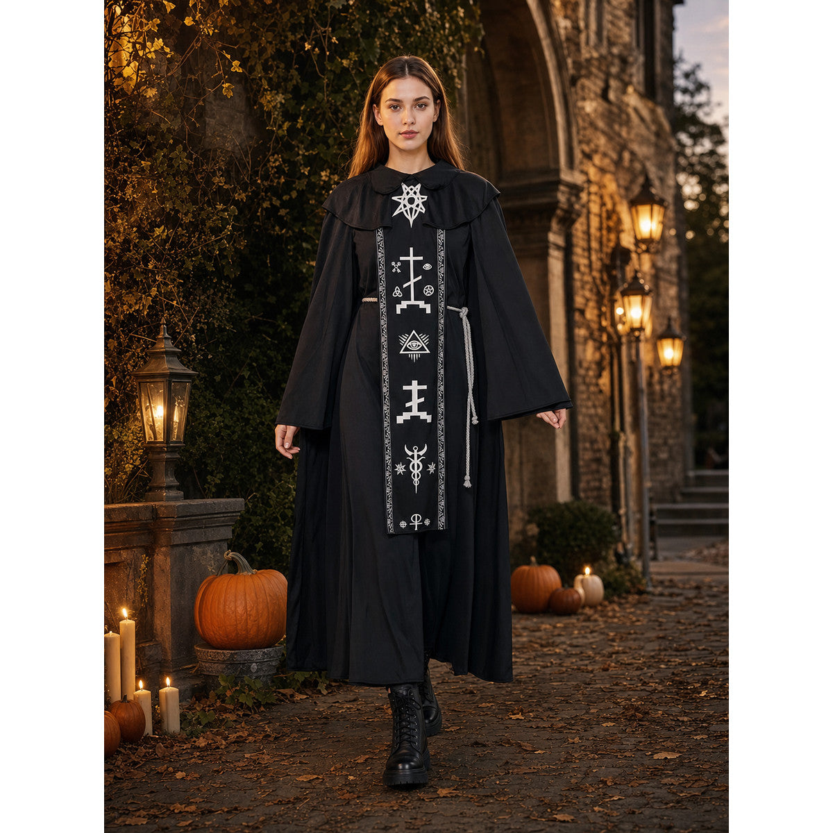Black Gothic Hooded Cloak for Cosplay