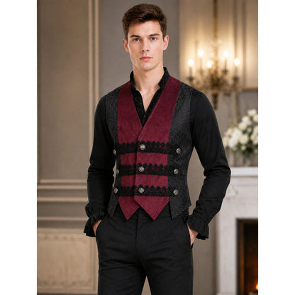 Gothic Sleeveless Vest with Burgundy Lapels lifestyle