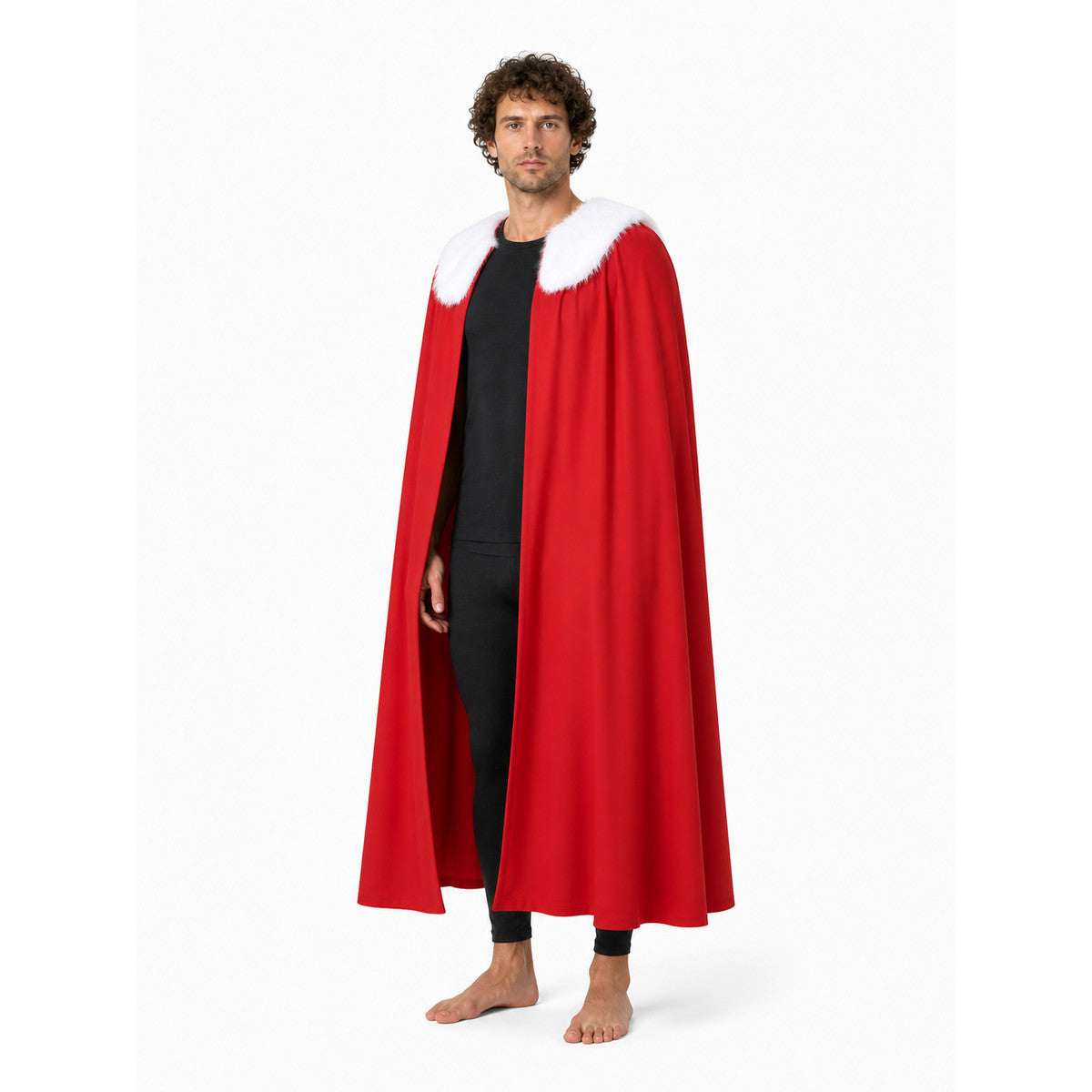 Long Red Cape with a White Fluffy Collar Costume Capes detail