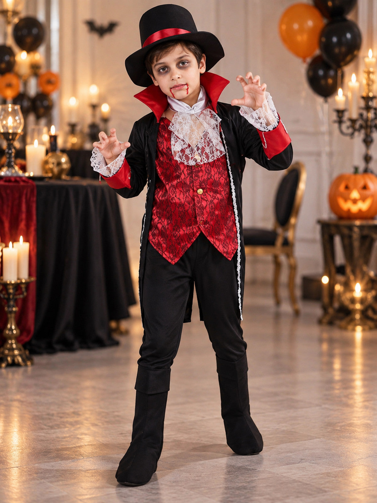 Gothic-Style Vampire Carnival Costume with Hat lifestyle view