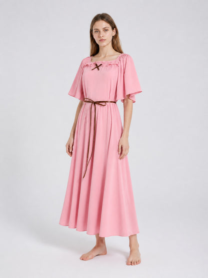 Pink Cosplay Dress with Belt and Long Skirt