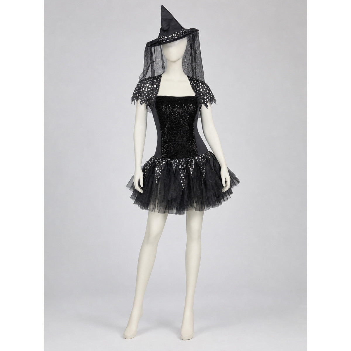 Witch Costume with Pointed Hat and Veil