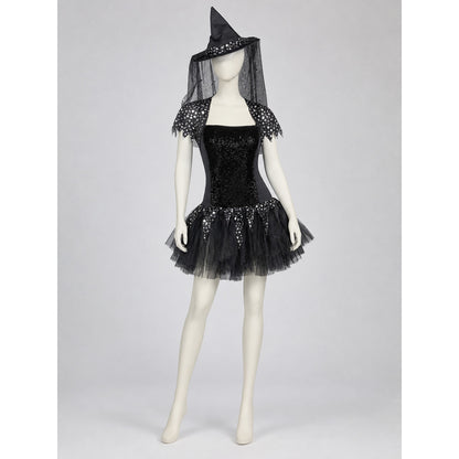 Witch Costume with Pointed Hat and Veil
