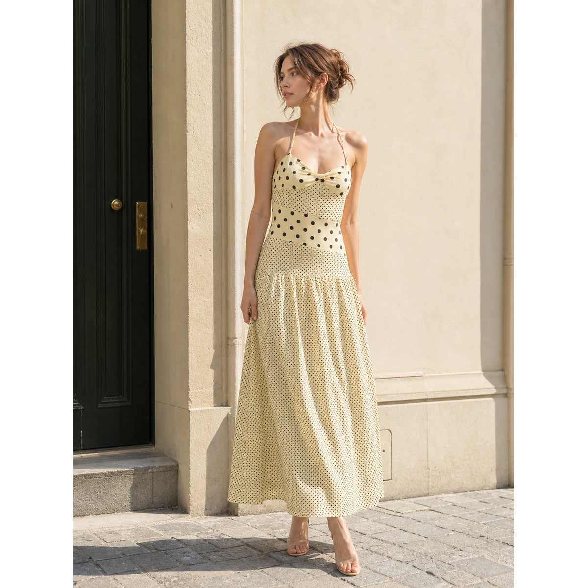 Long Strappy Dress with Knot and Polka Dots Costume Dresses detail
