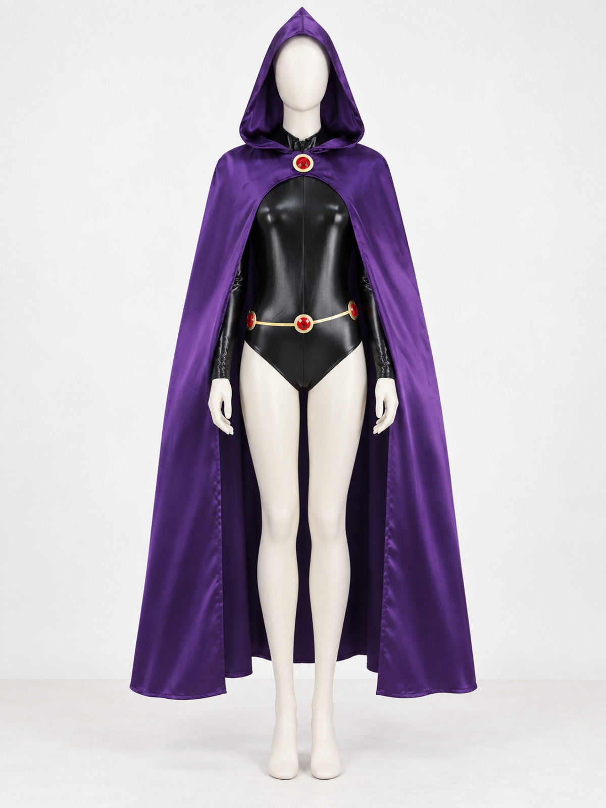 Raven Cosplay Costume with Purple Cape lifestyle view