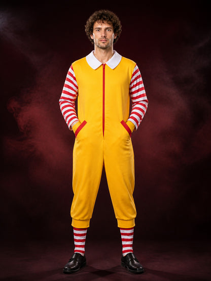 Halloween Clown Jumpsuit Costume, Orange-Yellow with Red and White Striped