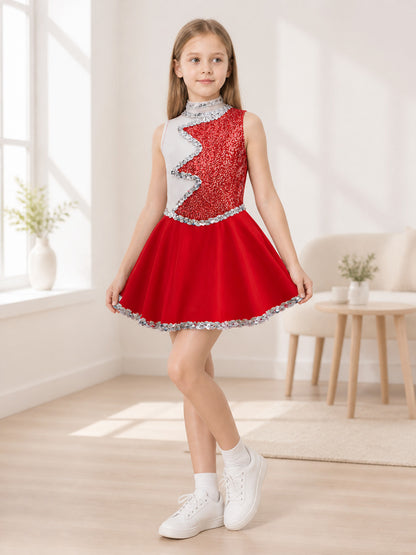 Short Red and White Sequin Party Dress lifestyle view