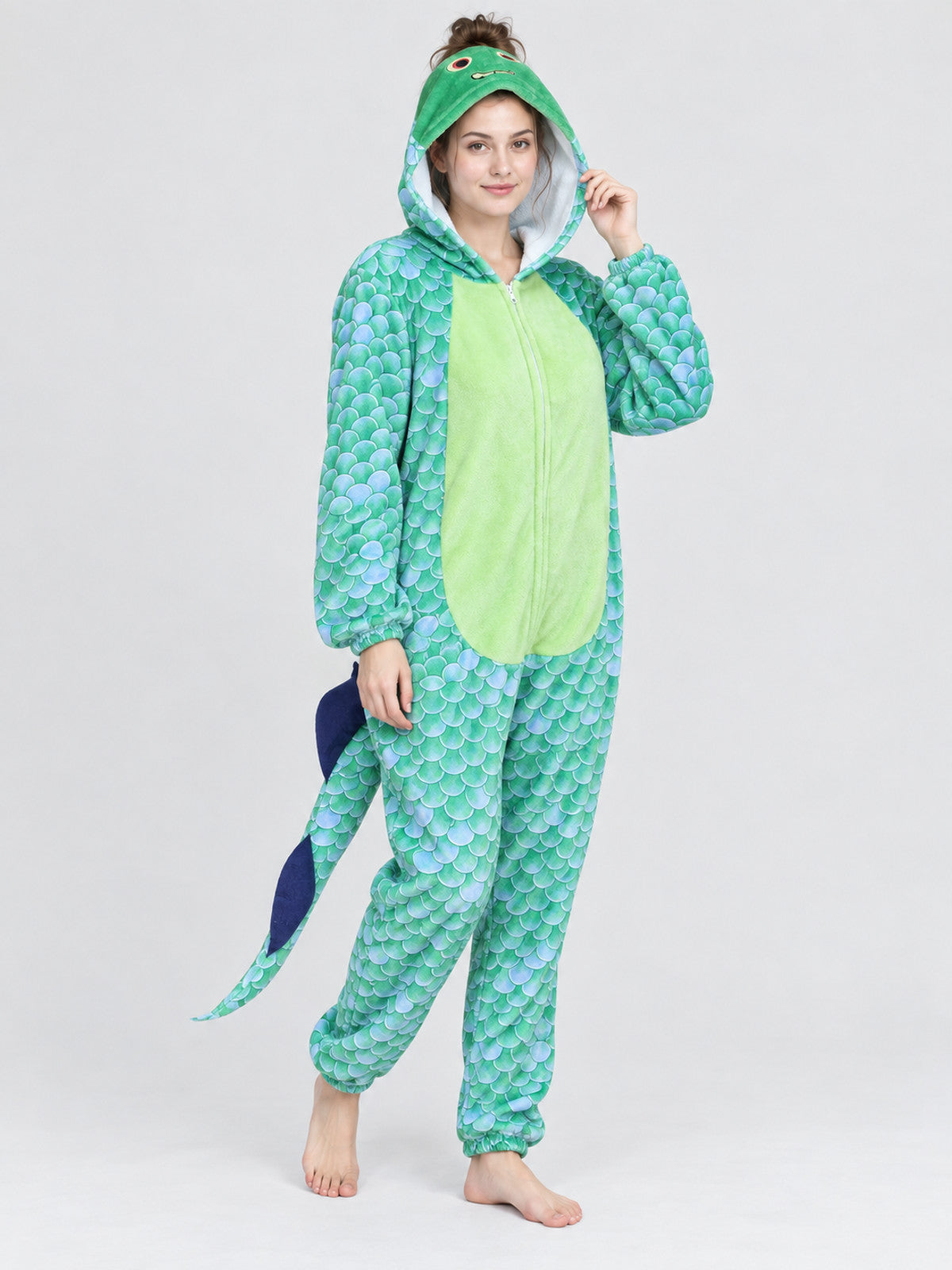 Hooded Pajama Jumpsuit with Decorative Tail