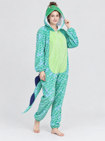 Hooded Pajama Jumpsuit with Decorative Tail