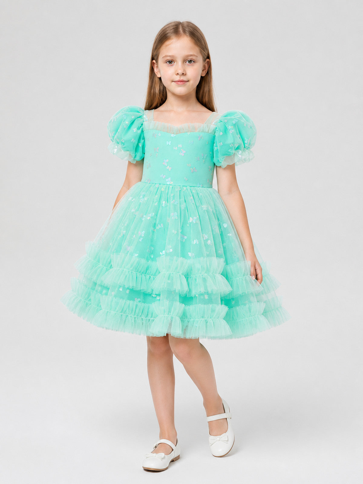 Children's Dressy Dress with Full Skirt, Mint Costume Dresses detail