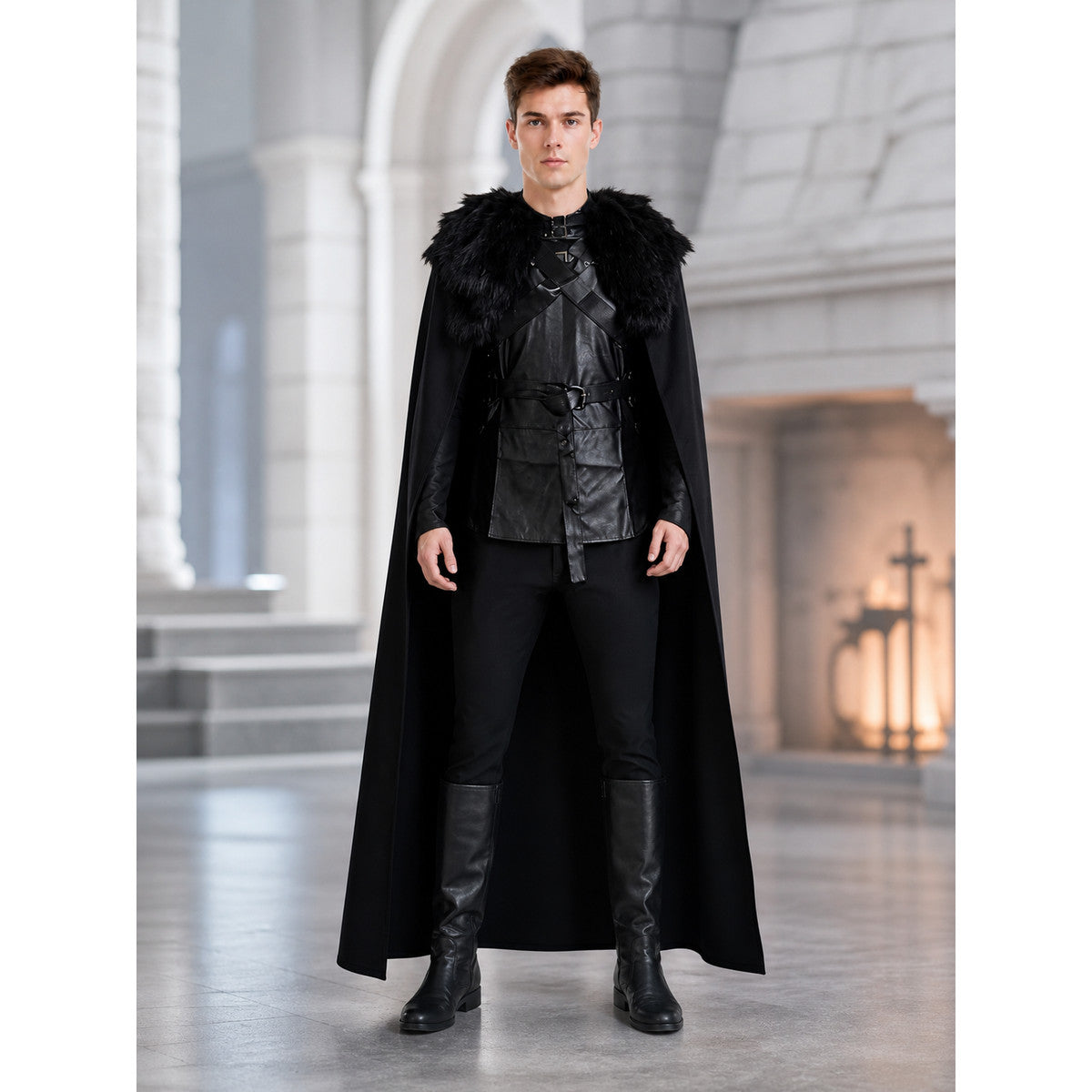 Jon Snow Cosplay Costume with Black Cloak